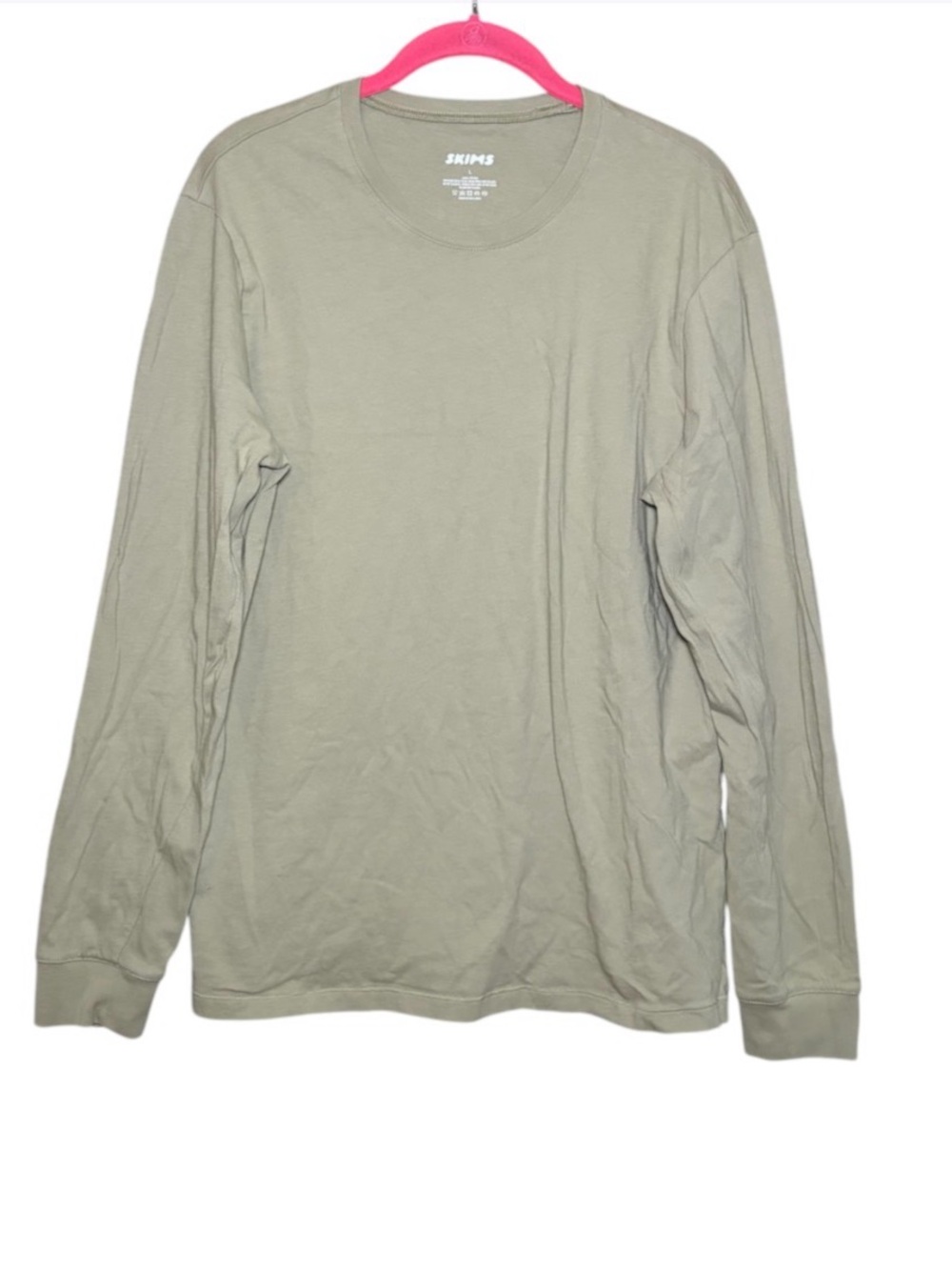 SKIMS Cotton Men’s Classic Long Sleeve Tee Light Green L Soft Minimalist Basics